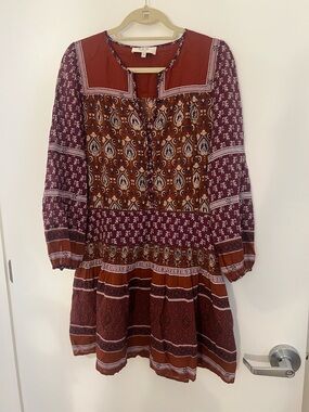Sea Rust and Plum Paisley-Print Long Sleeve Tunic Dress